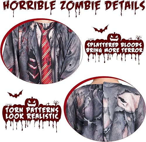 Miniatura 7 de AlecosFun Disfraz de zombi para niños, mono de cadáver espeluznante, uniforme sangriento para niños y niñas, fiesta de disfraces de Halloween, 3 a