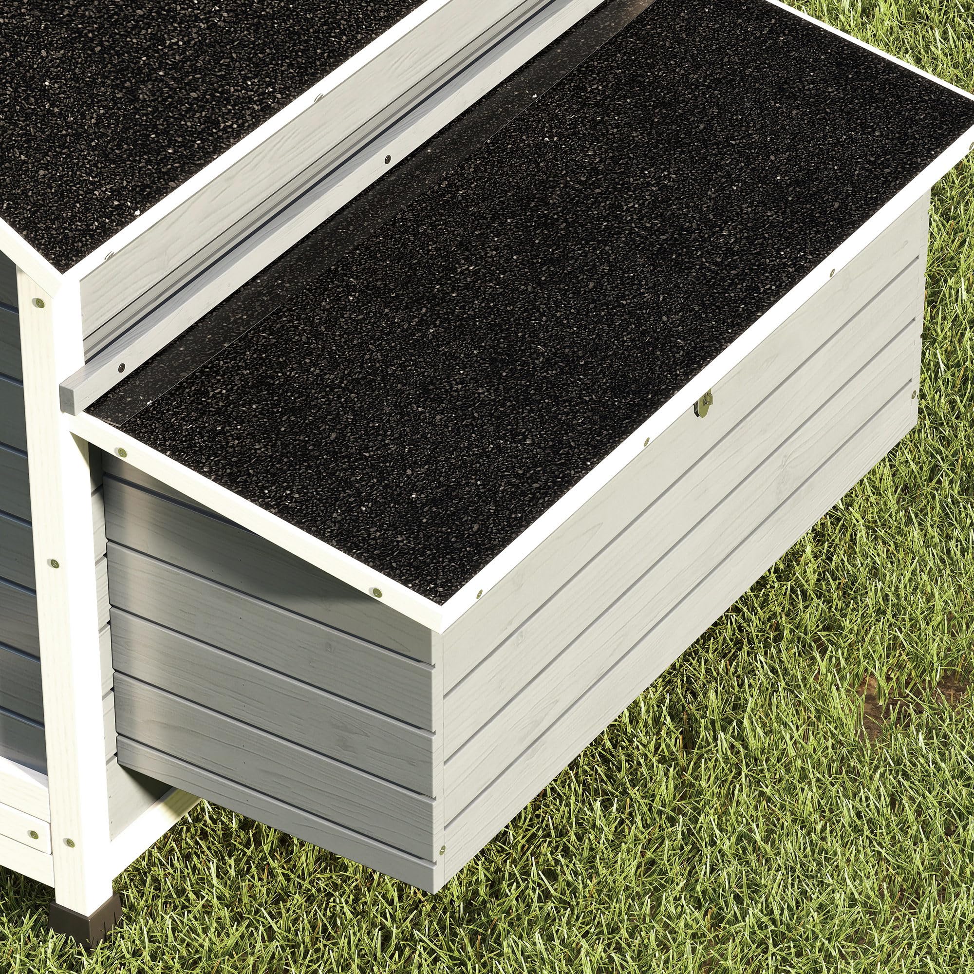 PawHut Gallinero de Madera para Exterior, 2 Nidos, Bandeja Extraíble, Perchas, Techo Impermeable, 150x100x96,5 cm, Gris