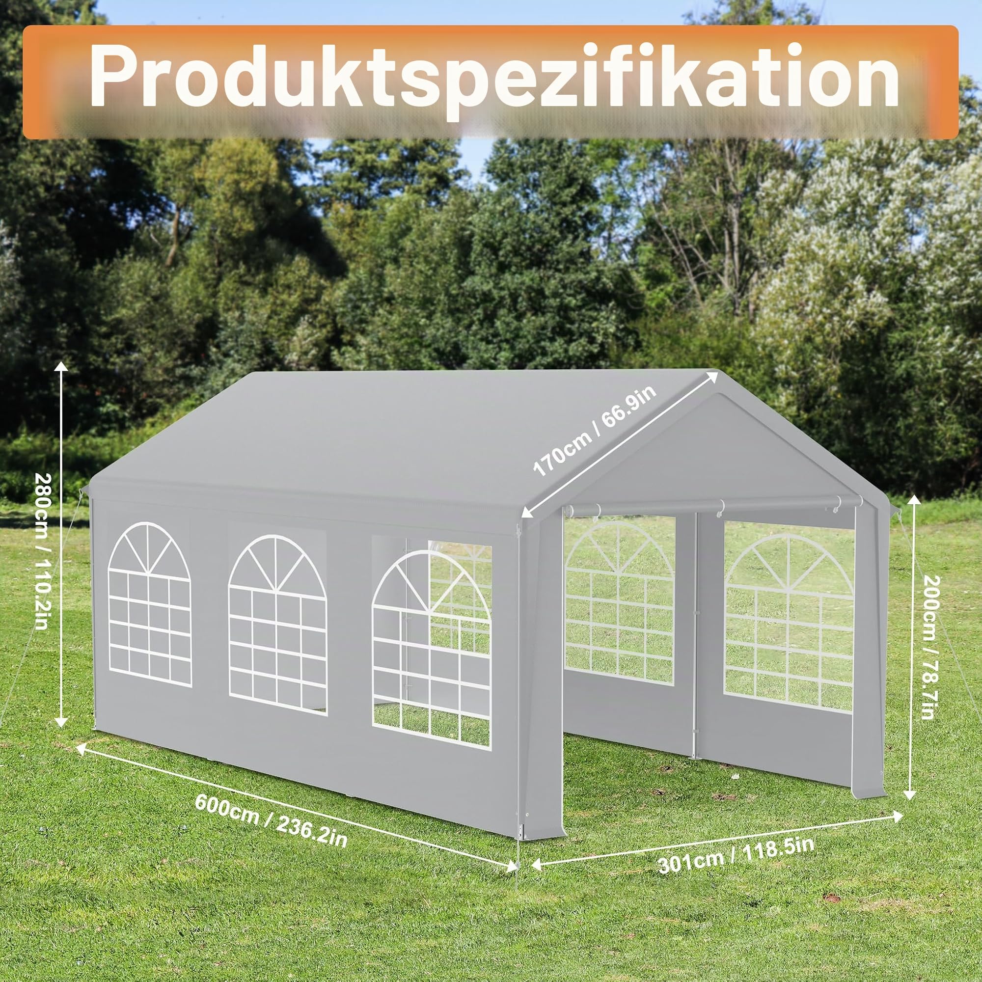 SUBTLETY Pavillon 3x6 Wasserdicht Stabil Winterfest Gartenzelt mit 4 Seitenwänden Vollverzinkte Stahlrohre Gartenpavillon Partyzelt für Private Feiern, Gartenfeste, Märkte & Events (Grau)