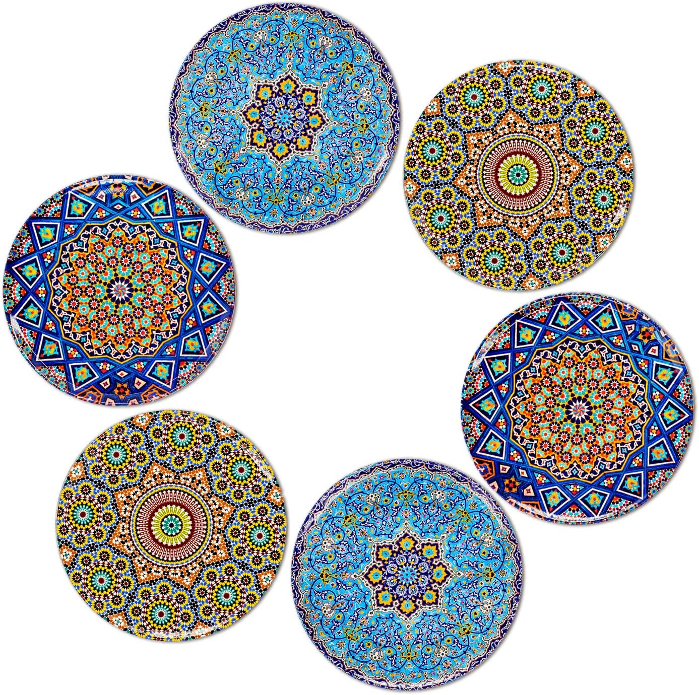 BOHORIA® Premium Design Coasters (Set of 6) - Decorative coasters for glass, cups, vases, candles on their dining table made of wood, glass or stone (round | 9cm) (Orient Edition) (Mosaique)