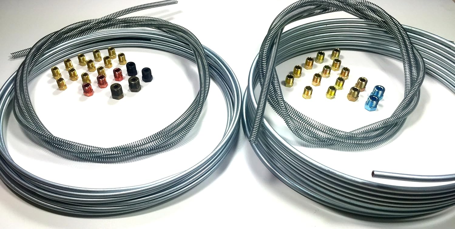 The Stop Shop Complete 25' Rolls 3/16 & 1/4 inch Brake Line Kit WITH Fittings and 8' of Spring Guard