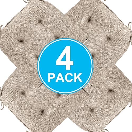 Miniatura 2 de Paquete de 4 cojines para sillas de comedor, cojines de silla, cojines y tapete con lazos para asientos de cocina interiores y escritorio (paquete