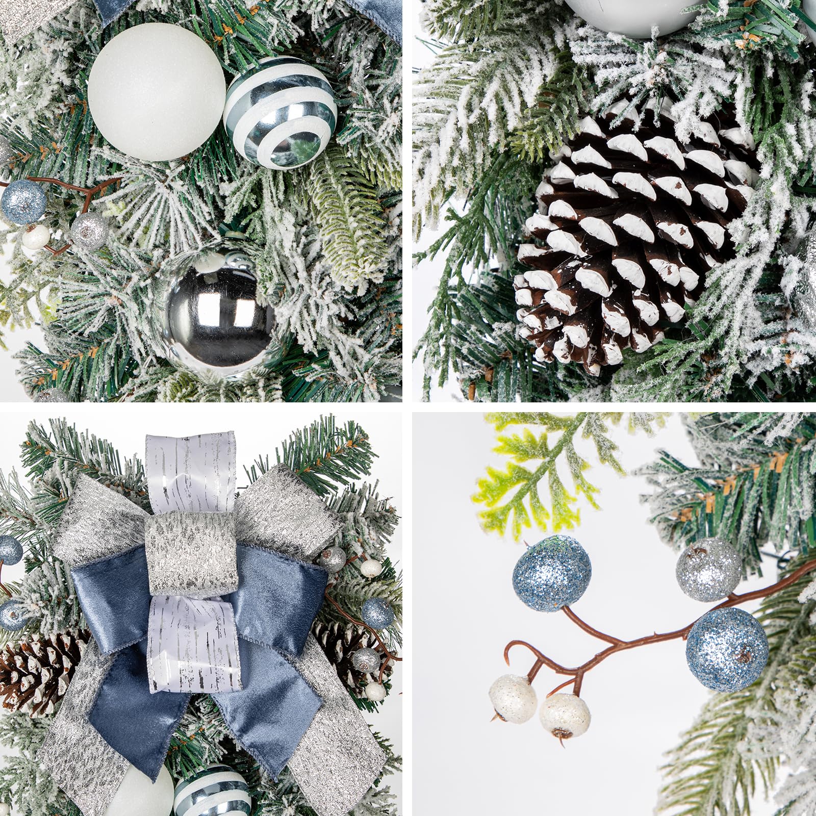 Weihnachtsdeko Tropfen Girlande für Weihnachten - Blau-Silbere Weihnachten Teardrop Swag mit Weihnachtskugeln, Beeren, Tannenzapfen und Schleife, Weihnachtsdeko, Höhe 76CM