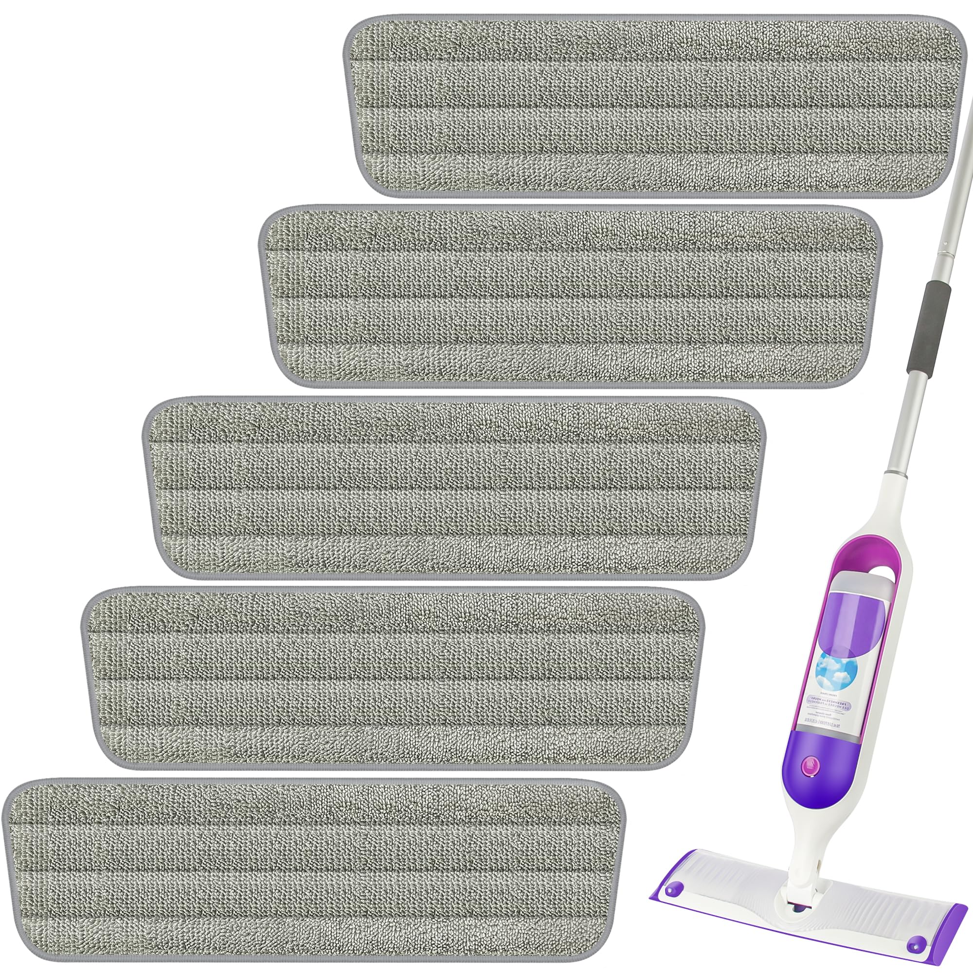 TRAV-ROUNDTRAV-ROUND Microfiber Spray Mop Pads Replacement 15.7 x 5.1 inch, Reusable Washable Dry Wet Mop Pads Refills Floor Mop Replacement Heads for Home Kitchen Commercial Floor Cleaning - 5 Pack