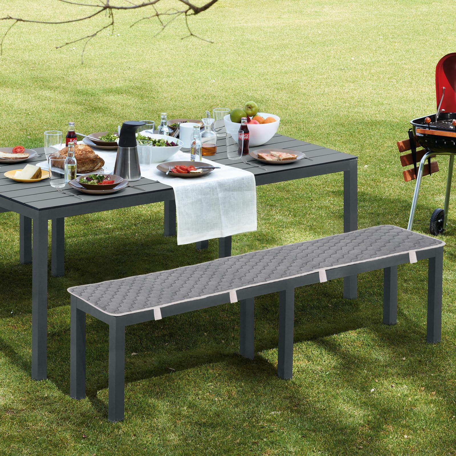 2er Set Bierbankauflagen Weicher Flanell Bankauflage mit Haltebändern - Sitzauflagen Bierzeltgarnitur Sitzpolster für Indoor Outdoor (28x180cm)
