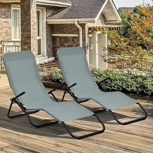 Miniatura 2 de Tangkula Juego de 2 tumbonas para exteriores, silla reclinable apilable plegable de gravedad cero con cómodos reposabrazos y almohadillas