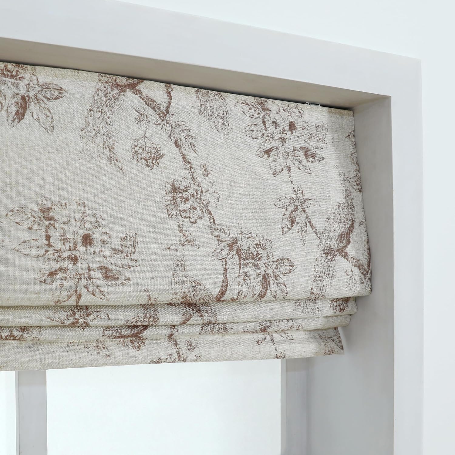 Everyday Celebration Peacock 100% Blackout Dual Layered Pull-Down Roman Shade for Windows, Peacock Pattern Printed on Natural Fabric Roman Shades for Home 34" W x 64" H Cocao