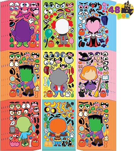 Miniatura 1 de JOYIN 48 hojas de calcomanías de Halloween para hacer una cara, haz tus propios personajes para mezclar y combinar hojas de calcomanías con 8