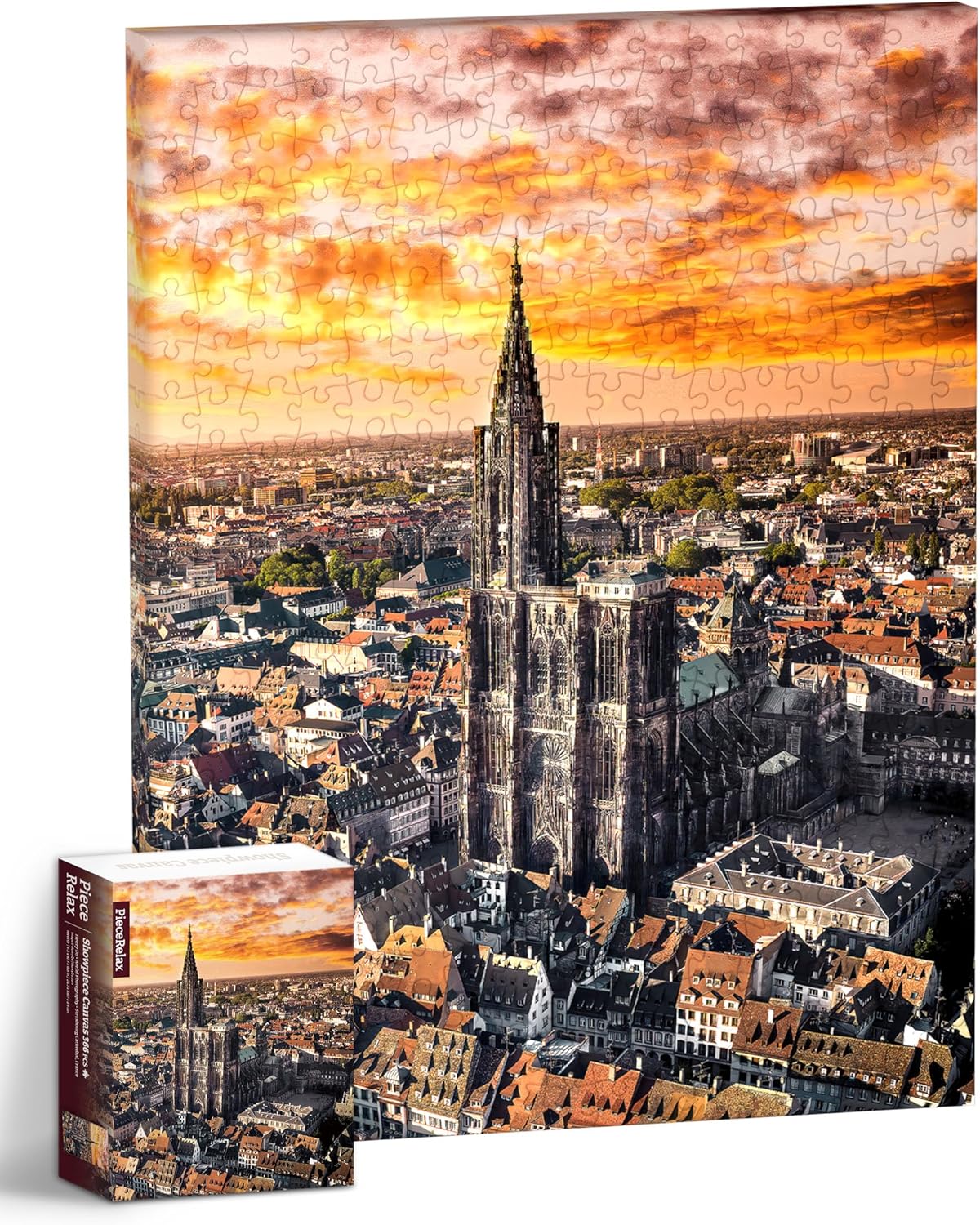 PieceRelax Puzzle Canvas Wall Art 366 Plastic Pieces for Adults - Henry Do - Aerial Photography - Strasbourg Cathedral, France - Unique Gift & Home Décor with Jigsaw Puzzle Artwork [HN1312]