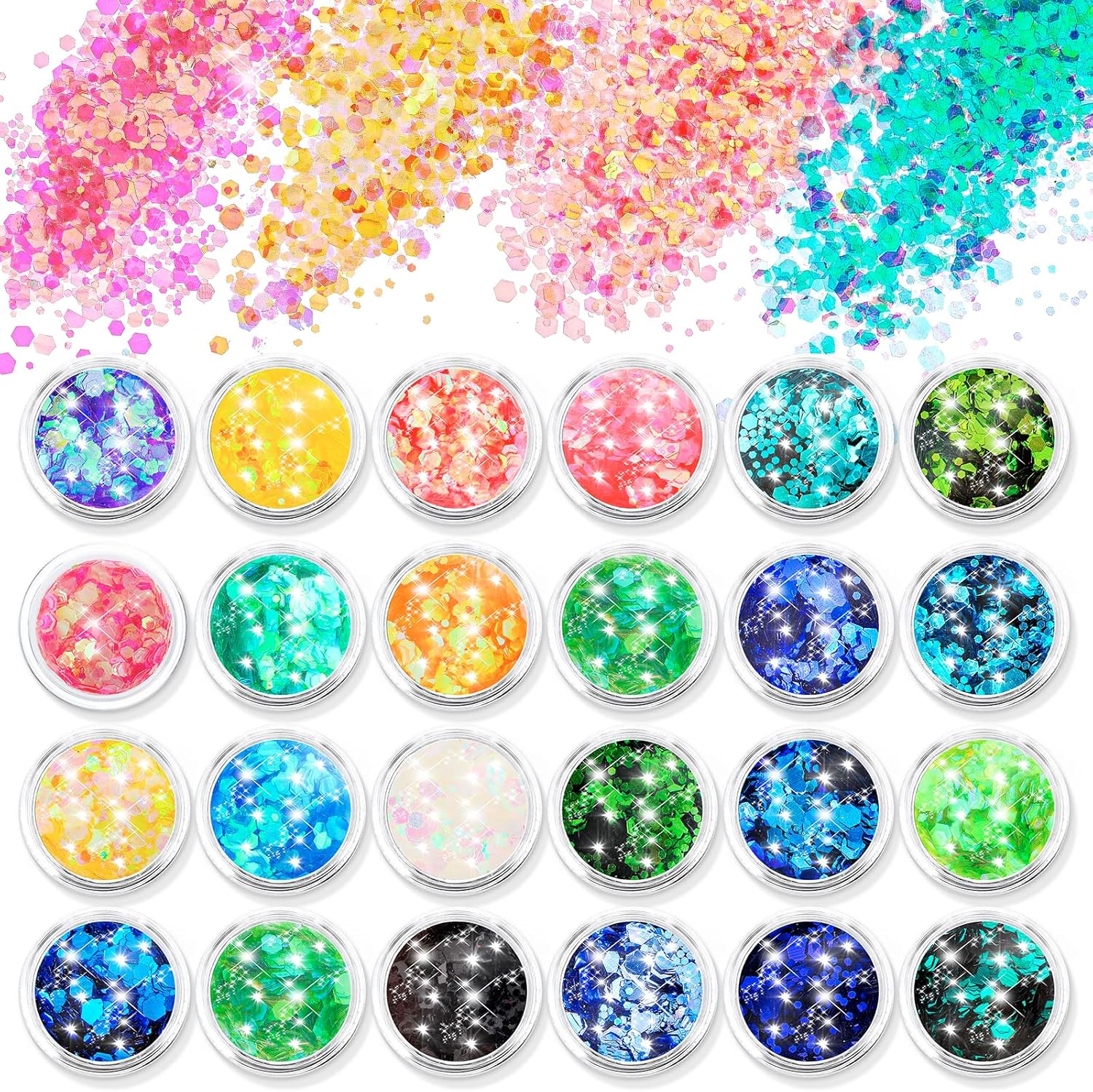 simarro 24 kleuren glitter, heks gezicht lichaam set glitter nagels haar lichaam accessoires glitter voor Halloween make-up glitter ogen lippen lichaam doe-het-zelf (kleur 1) simarro 24 kleuren glitter, heks gezicht lichaam set glitter nagels haar lichaam accessoires glitter voor Halloween make-up glitter ogen lippen lichaam doe-het-zelf (kleur 1)
