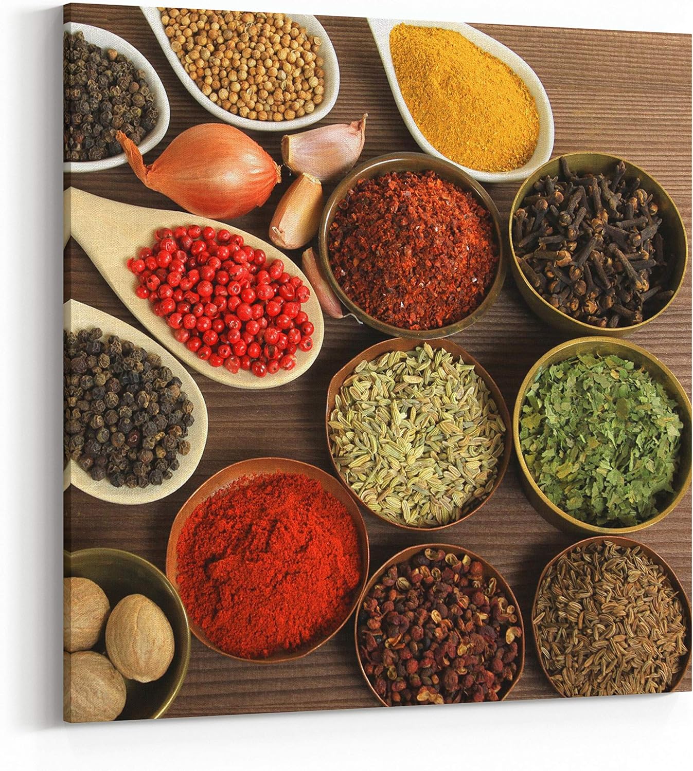 Kitchen Wall Art, Dinning Room Canvas Wall Decorations Modern Picture Bold Print Poster Mother's Day Gift For Mom Women Oil Painting Home Decor, Herb Metal Spoon 20x20