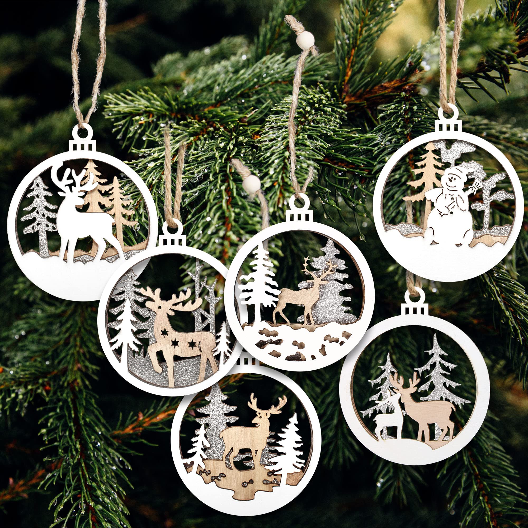Jsjoy Christmas Ornaments 2022 Wooden Christmas Ornaments Set For
