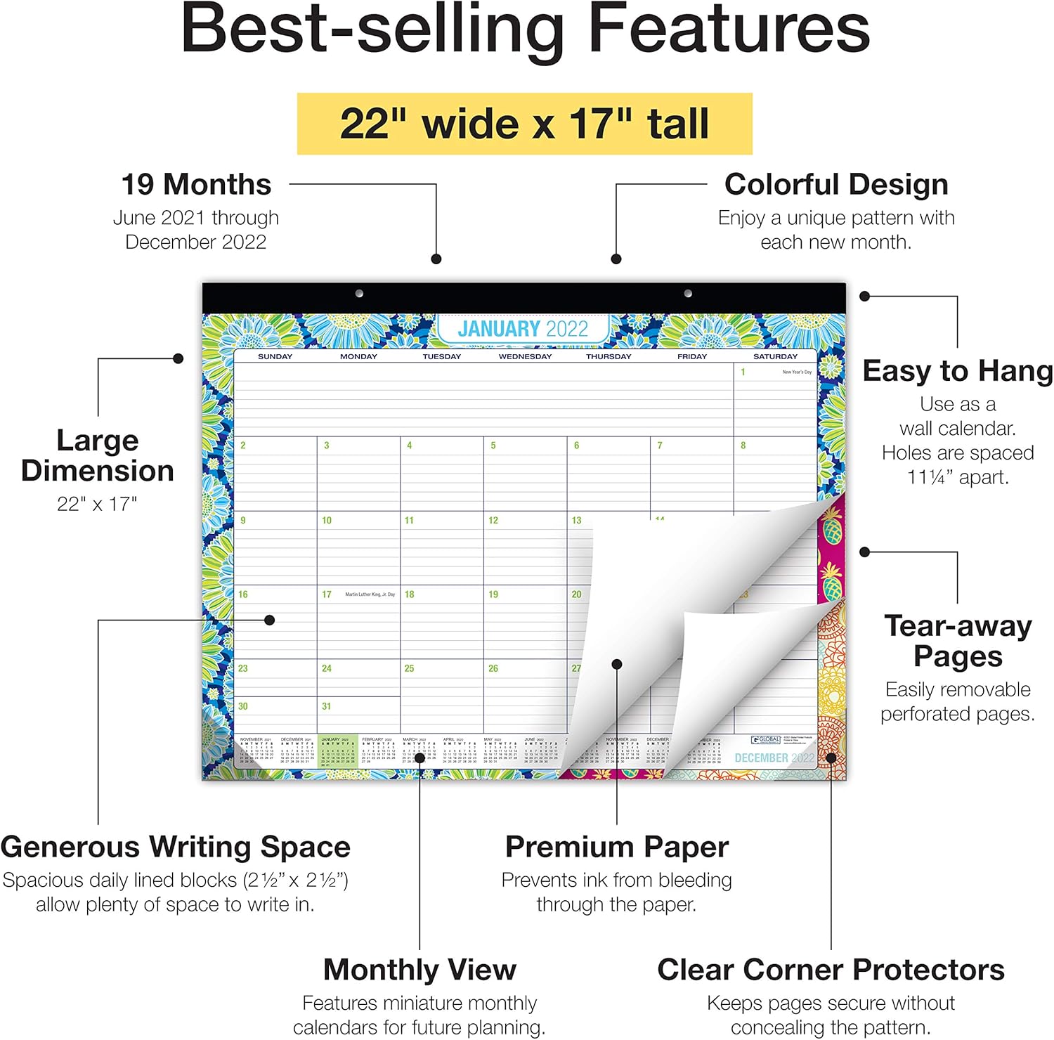 Desk Calendar 2021-2022: Large Monthly Pages - 22"x17" - Runs from June 2021 Through December 2022 - Desk/Wall Calendar can be Used Throughout 2022. : Office Products