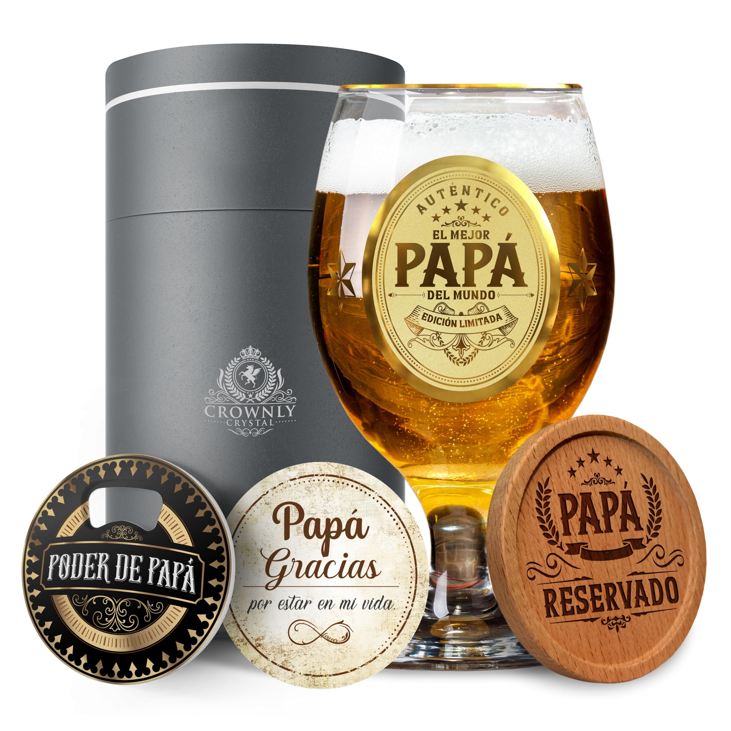 CROWNLY CRYSTAL Regalo Padre Copas De Cerveza Regalos Personalizados Regalo Original Regalo Padre Cumpleaños Mejor Papa Regalos Originales Para Hombre Regalos Aniversario Para Hombre Vaso Cerveza