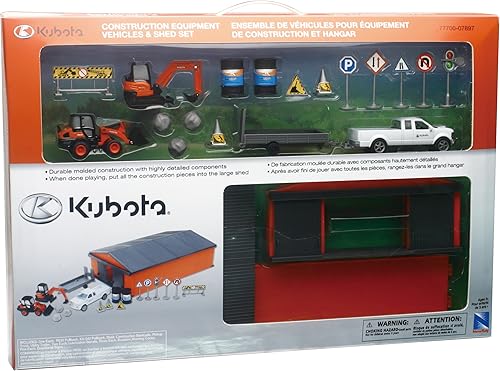 Miniatura 2 de Juego de vehículos de construcción Kubota con cobertizo