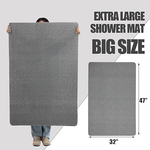 Miniatura 2 de HOMBYS Tapete de ducha extragrande de 47 x 32 pulgadas para ducha, tapete de baño antideslizante, accesorios de baño, tapetes de PVC para ducha y