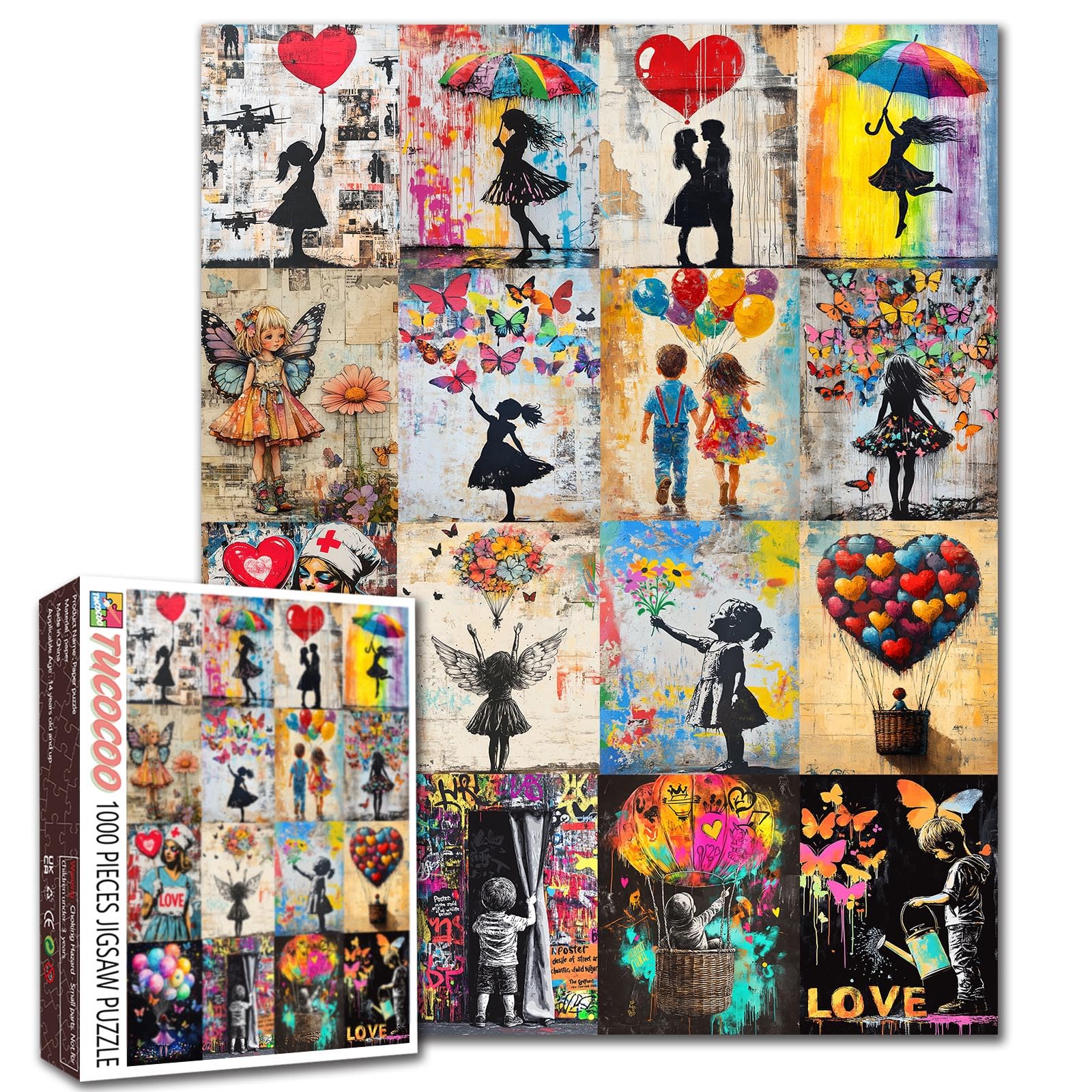 Tucocoo Puzzle da 1000 Pezzi per Adulti - Banksy Little Girl Boy Pittura Graffiti Colorati - Impegnativo Gioco di Attività Familiari - Street Art Fai da Te Decorazione
