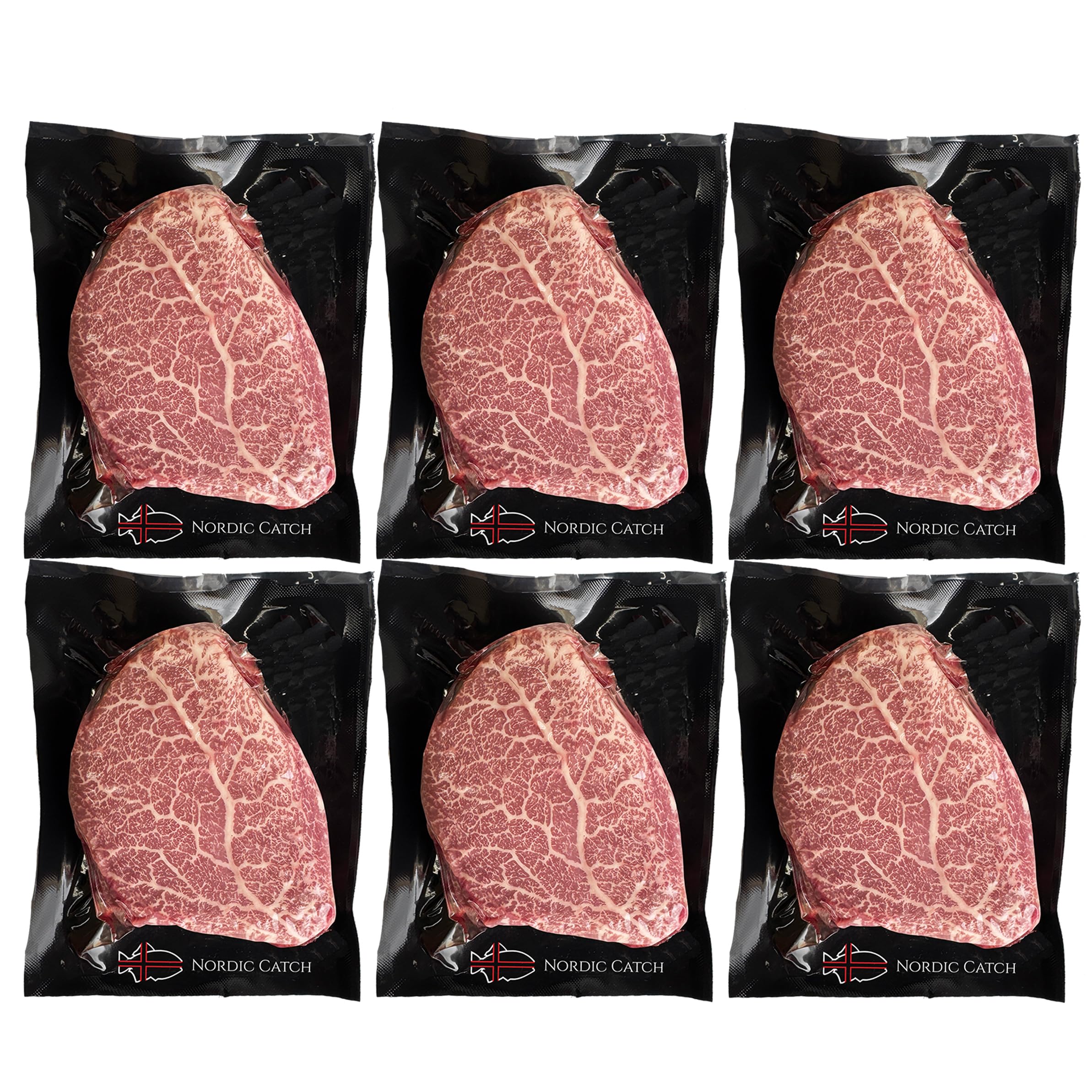 Nordic Catch Grade A5 Japanese Wagyu Filet Mignon Steak Without Bone, Always Fresh Thick Cut, Skin-Packed 100% Authentic A5 Wagyu Steak from Kagoshima Reserve - Great Gift - 8 oz - 6 Pack