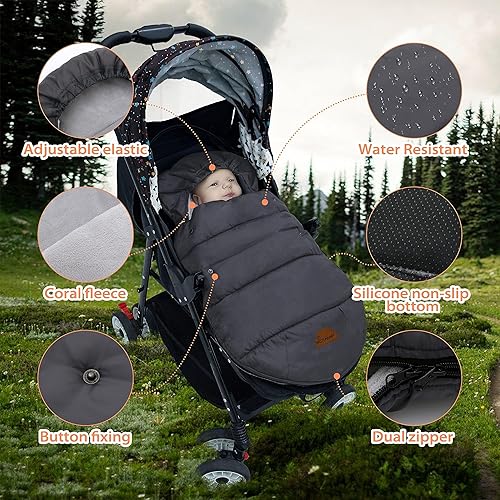 Miniatura 7 de Saco de dormir universal para cochecito de invierno al aire libre, bolsa de banderines con capucha resistente al viento y al agua, funda de asiento