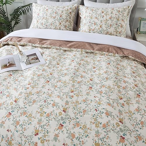 Miniatura 372 de HoneiLife - Juego de funda de edredón floral 100% algodón, 3 piezas, botánica, ropa de cama con cierre de cremallera y lazos en las esquinas