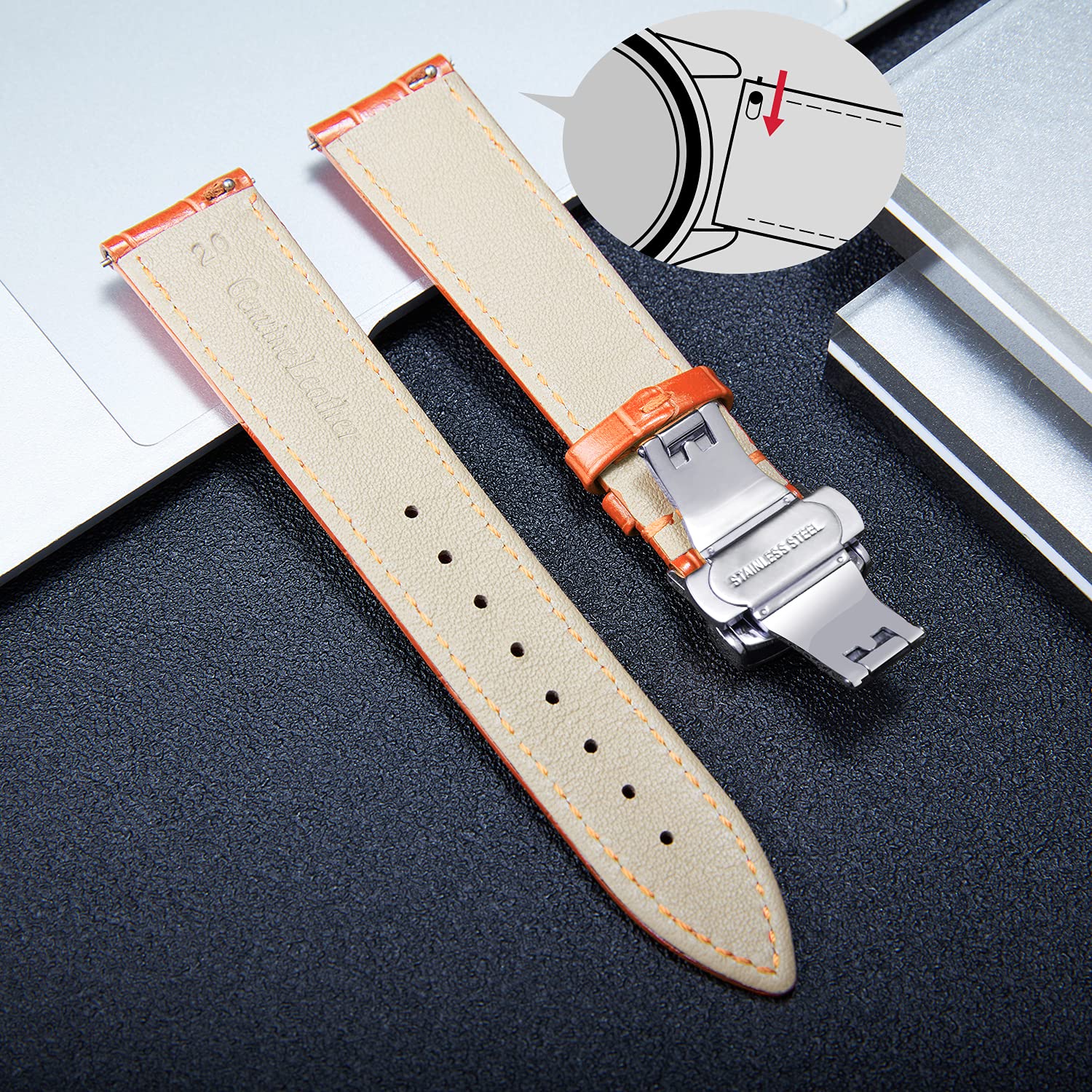 BINLUN Leather Watch Bands Replacement Alligator Pattern Watch Strap for Men Women with Silver/Gold/Rose Gold Butterfly Deployment Buckle 12mm 13mm 14mm 16mm 17mm 18mm 19mm 20mm 21mm 22mm 23mm 24mm — view 3