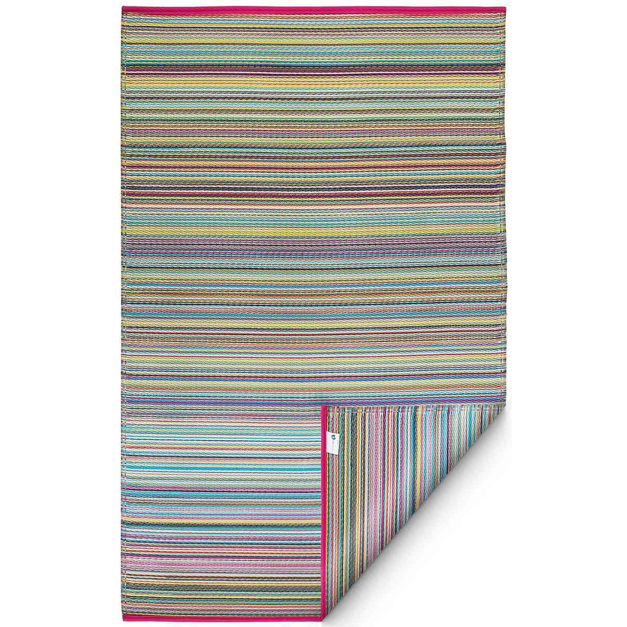 FAB HAB Outdoor-Teppich Cancun – Recycelter Kunststoff – Wetterfest, Wendbar, UV-beständig – Gestreift - Candy - 240x300 cm
