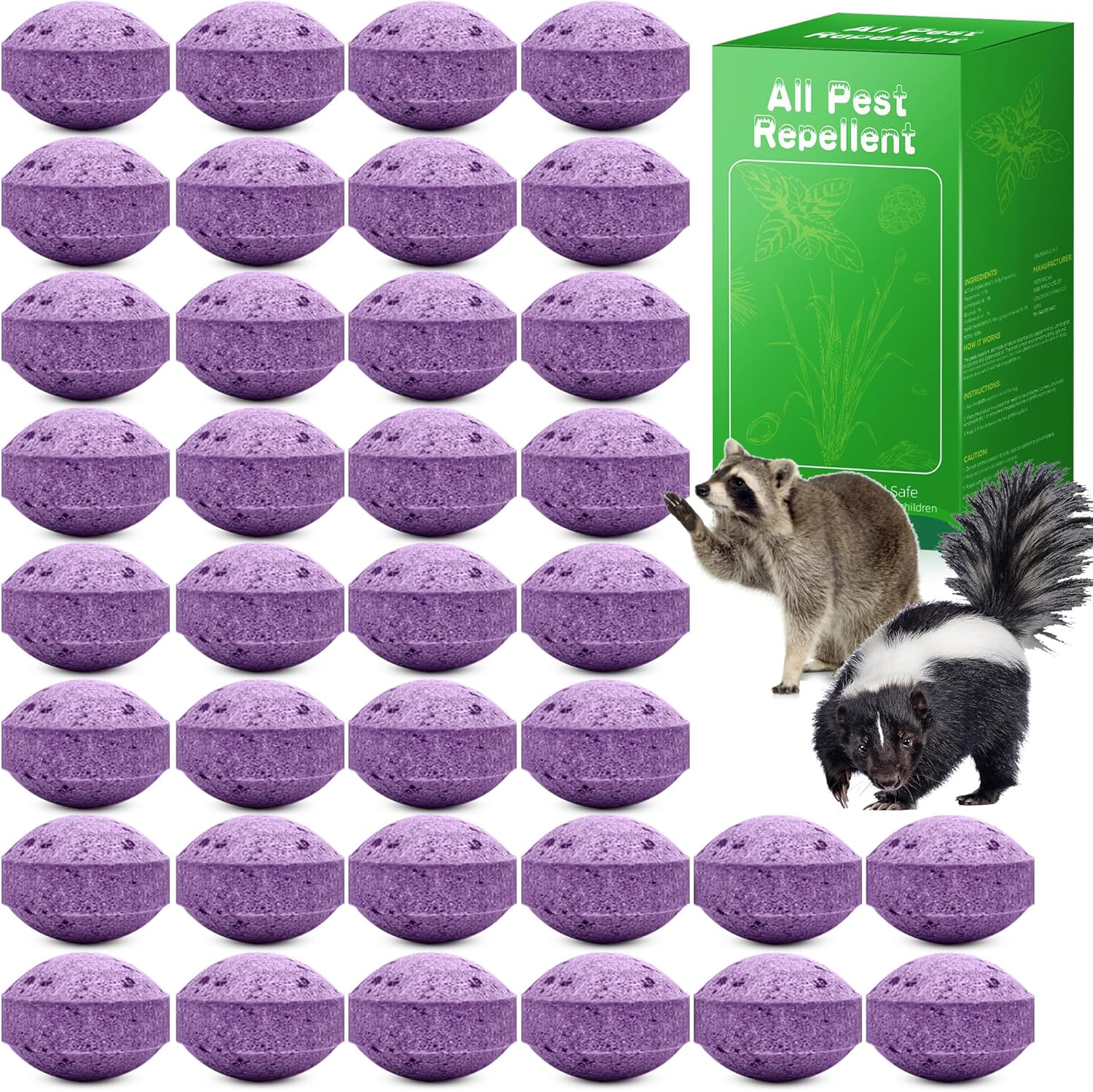 36 Pack Skunk Repellent - Mole Repellent Outdoor with Natural Peppermint Oil Long-Lasting Protection for Yard, Garden, Lawn & Trash Areas– Pet & Family Safe Animal Repeller