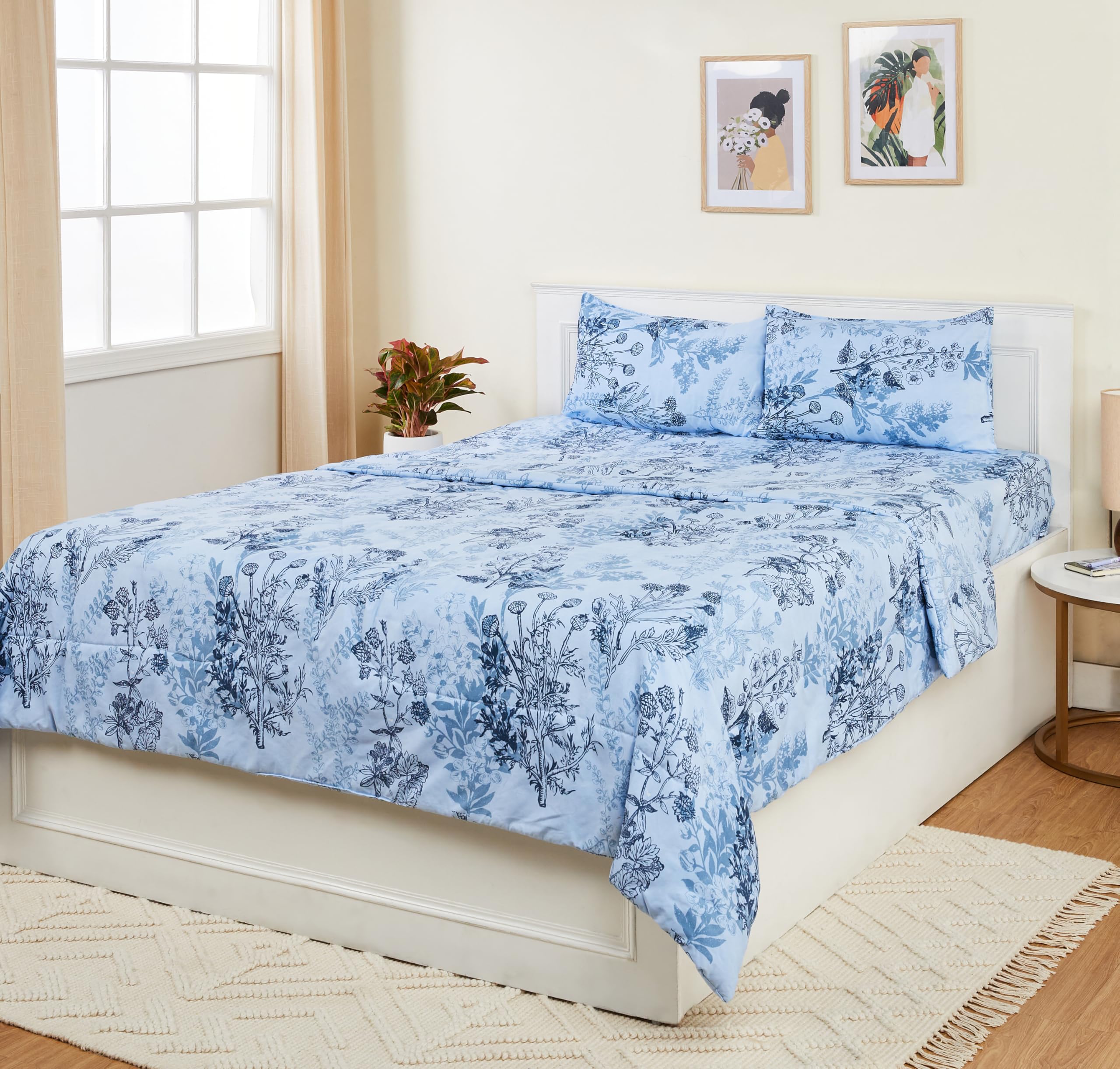 Amazon Brand - Solimo Super Soft 144TC Microfiber Complete Bedding Set with Comforter, Bedsheet, and Pillow Covers for All Weather/Seasons| Double Bed (Light Blue) (B0D1K3V8Z2) Amazon Price History, Amazon Price Tracker