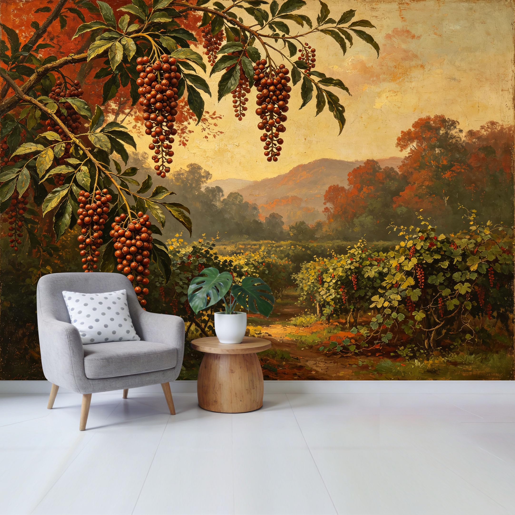 Qzlithotic Yq2605251135 Custom Size Wall Mural Vintage Vineyard Fruit Harvest Landscape Oil Painting Style Selfadhesive Wall Fabric Removable Wallpaper For Home Office Decor