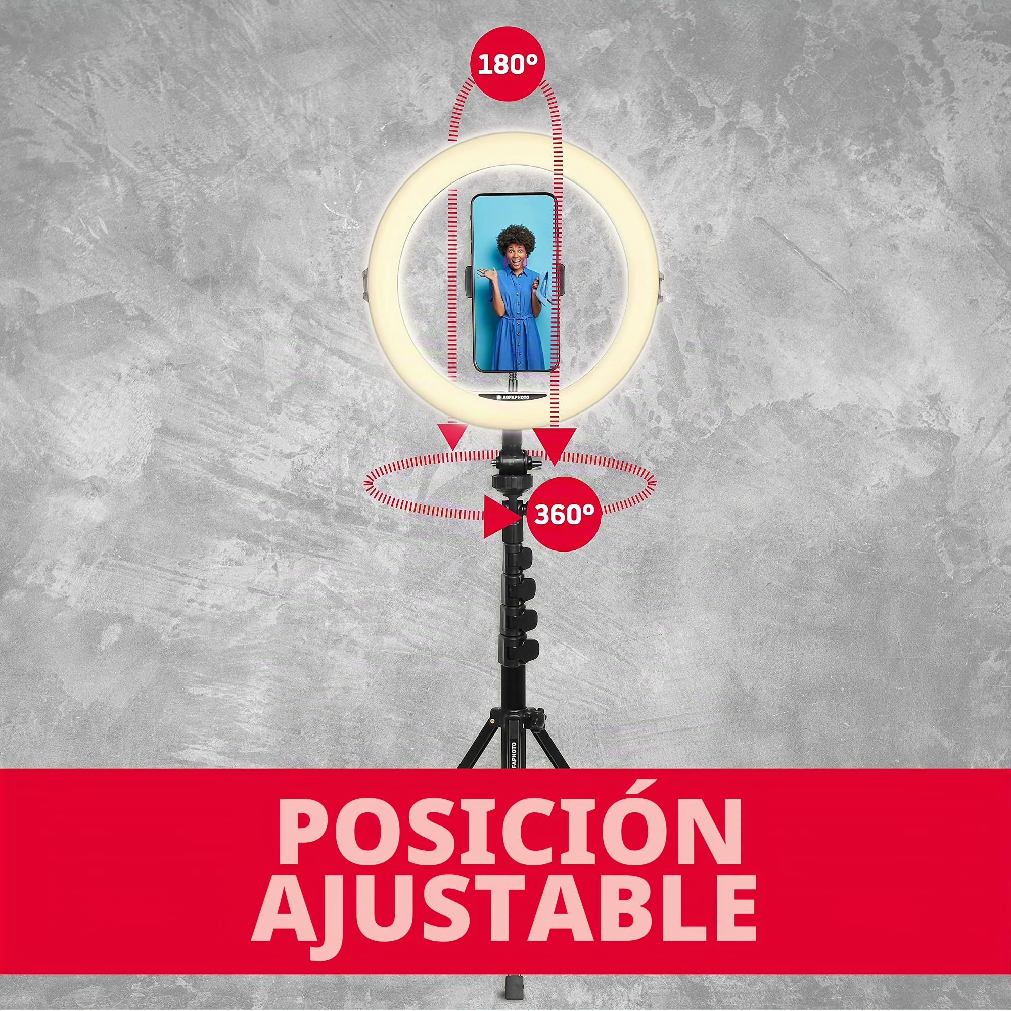 AgfaPhoto Ring Light Realiview ARL11XL - 11" LED luz con trípode Ajustable - Anillo luz anular de Brillo Ajustable para Maquillaje, Youtube, TikTok, fotografía, Compatible con Smartphones y cámaras