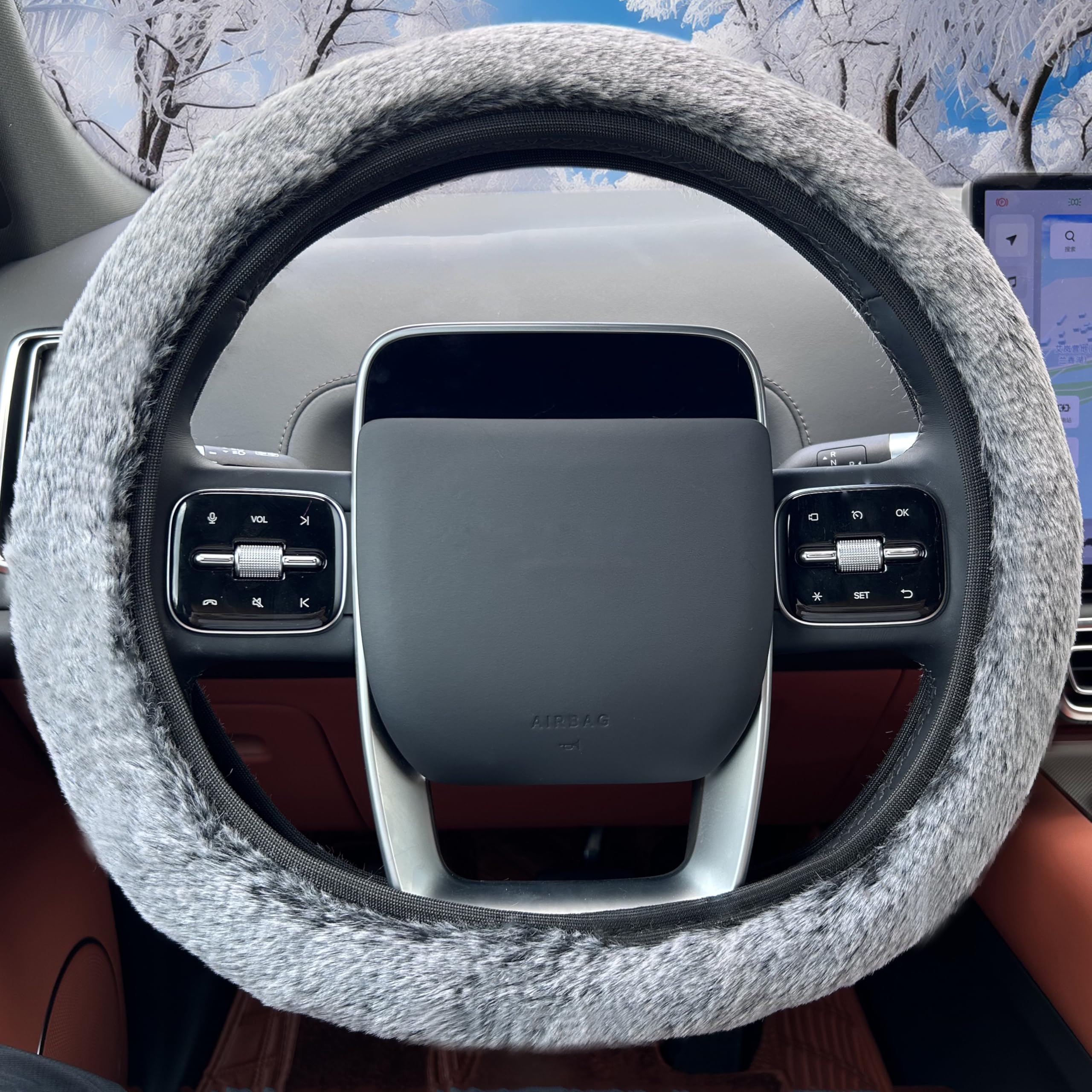 LOMTRATS Auto-Lenkradbezug Set - Flauschige Wolle Für Lenkrad, Gangschaltung & Handbremse | 3-teilig