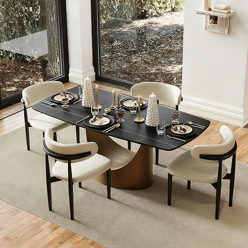 POVISON Mesa de Comedor Moderna Hobart de 63" para 4, Mesa de Comedor Rectangular de Servicio Pesado Negro Mate, Superficie de Mesa de Comedor de