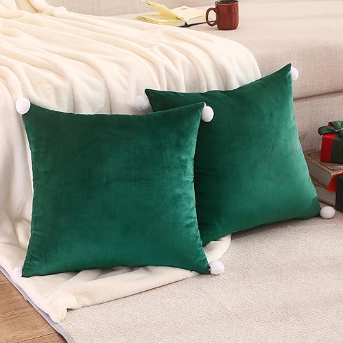 Miniatura 2 de Juego de 2 fundas de almohada de Navidad verdes de 18 x 18 pulgadas con bola, decoraciones de fiesta de Navidad, fundas de cojín de terciopelo suave