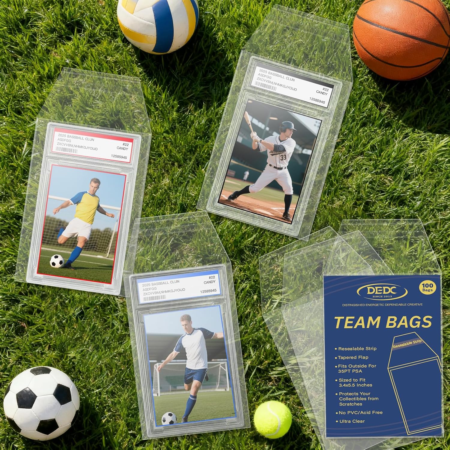 DEDC 100 Bulk Pack Psa Slab Sleeves, Team Bags Graded Card Sleeves Fit Psa Slab Protector for Trading Cards Baseball Sports Rating Boards