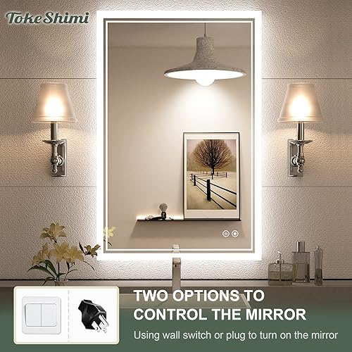 Miniatura 7 de TokeShimi Espejo LED de 36 x 24 pulgadas, espejo de baño iluminado con luces antiniebla, regulable, espejo de maquillaje con luces delanteras y
