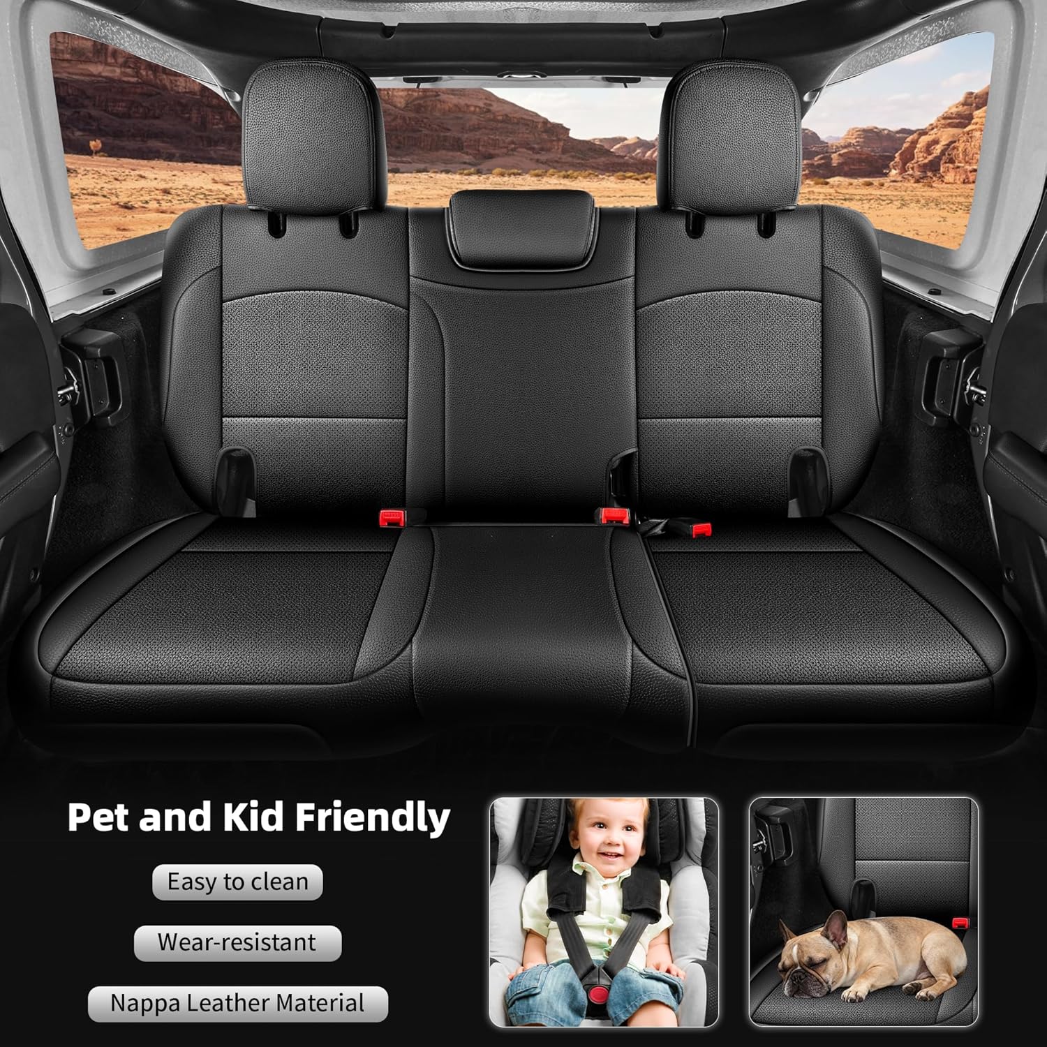 for Jeep Wrangler Seat Covers 4Door JL 2018 2019 2020 2021 2022 2023 2024 2025 2026, Custom Fit Car Seat Cover Full Set, Luxury Waterproof Leather Protectors (Black)