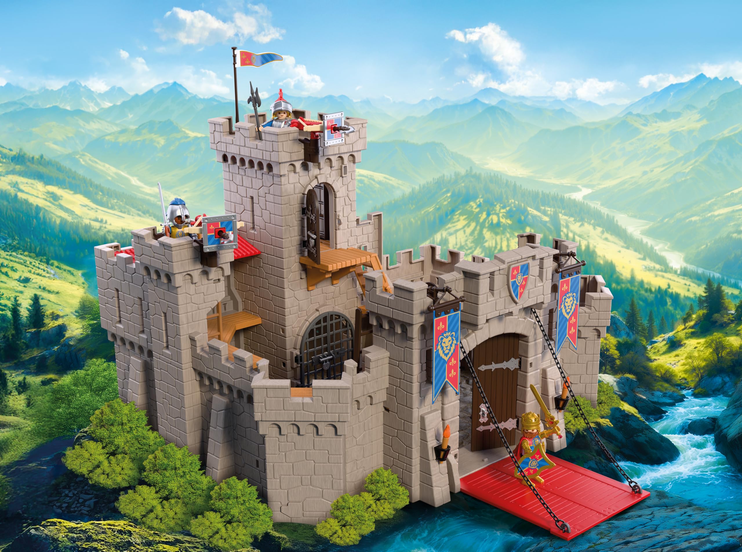 PLAYMOBIL | Cavalieri | Grande castello dei Cavalieri del Leone | Castello XXL con ponte levatoio, cannoni e botola | Giocattolo per bambini dai 4 anni in su | 72112