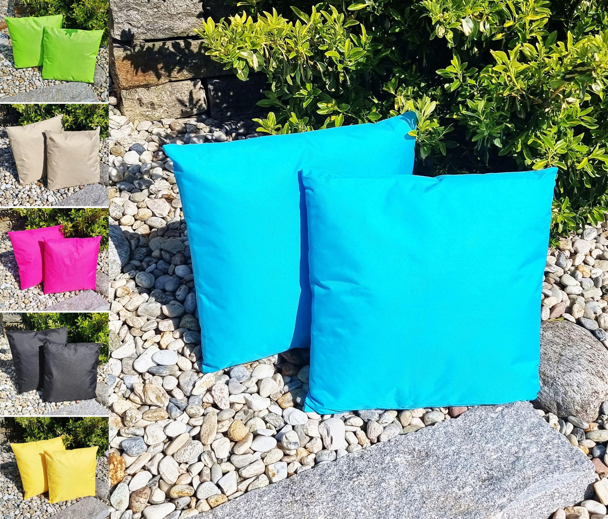 JACK 1x 45x45cm Outdoor Lounge Kissen Dekokissen inkl. Füllung Wasserabweisend Sitzkissen Garten Stuhl Lotus Effekt, Farbe:Hellblau