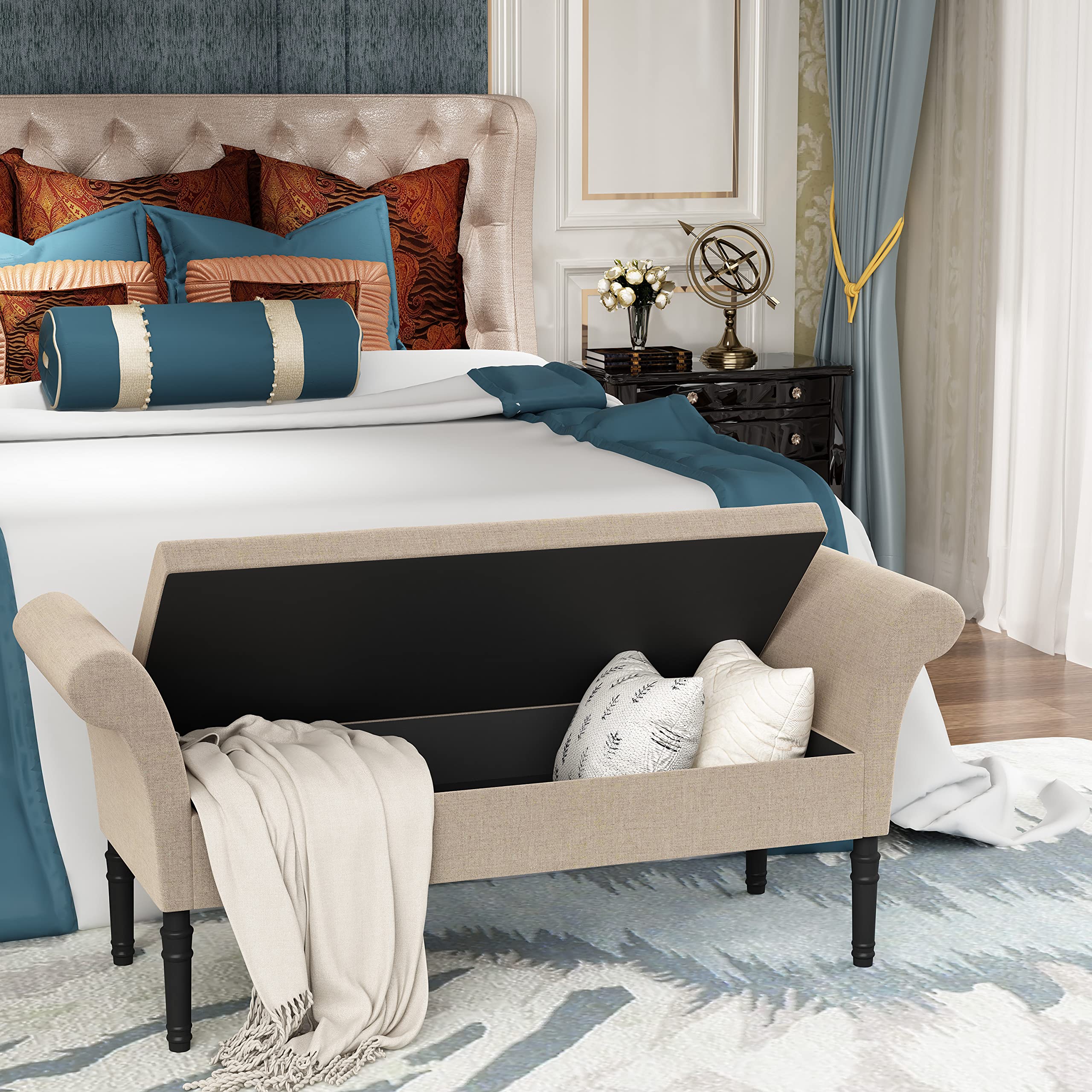 Changjie Furniture Modern PU Leather Storage Bench Tufted Bed Bench  Entryway Bench with Storage for Living Room Bedroom (Tan)