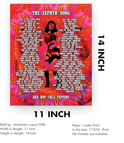 Vista 7 de AMERICAN LUXURY GIFTS The Zephyr Song Lyrics - Red Hot Chili Peppers Retro Word Art Print, Music Wall Decor for Studio, Bedroom, Man Cave - 11x14