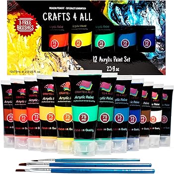 Crafts 4 All Kit De Peinture Acrylique 12 Tubes De 75 Ml Pour Toile Bois Argile Tissu Nail Art Ceramique Et Loisirs Creatifs Amazon Fr Cuisine Maison