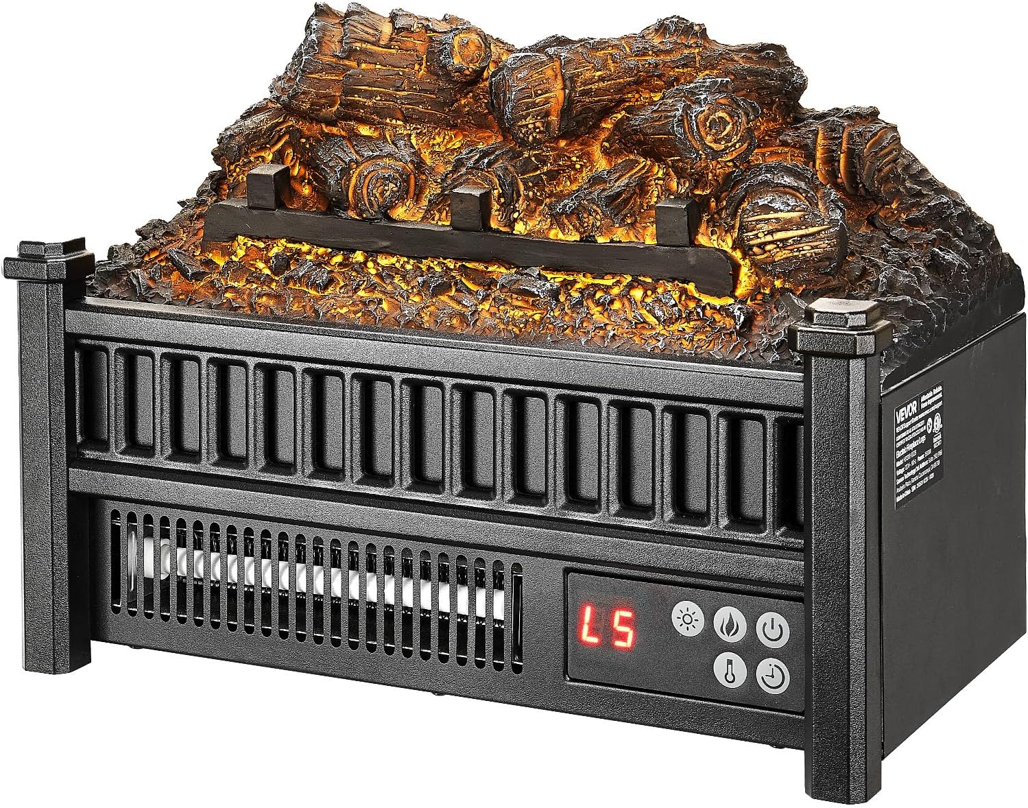 VEVOR 16 Inch Electric Fireplace Log Heater, Fireplace Insert with Remote Control, 5 Flame Brightness Levels, Thermostat, 24H Timer, Overheat Protection, for Home and Office Decor, Black