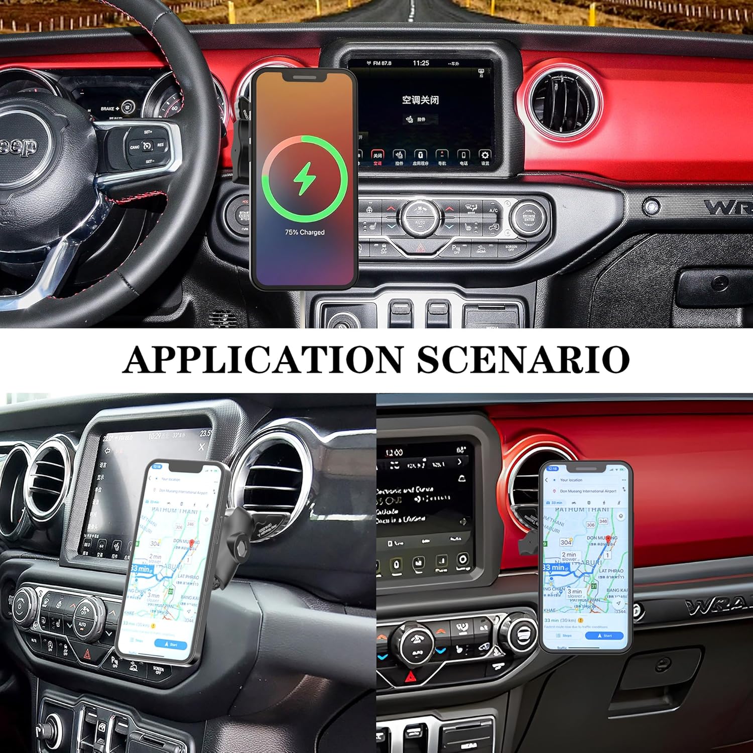 Magnetic Wireless Car Charger Fit Magsafe for 2018-2023 Jeep Wrangler JL Gladiator Sahara,15W Fast Charging Ultra-Magnetic Jeep Vent Phone Mount Compatible for iPhone17/16/15/14Series All Smartphone