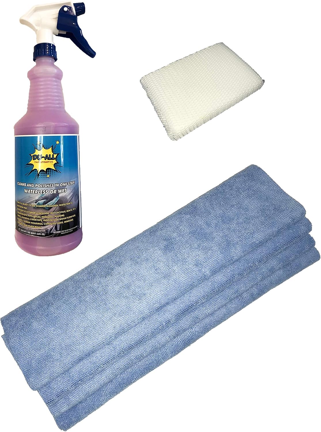 6 Pcs Kit Of DU-ALL the Single Step Waterless Cleaner, Polisher, Finisher, Protectant, Spay. Wax nr That Includes 1 Qt (32 OZ) Of Du-ALL Plus 4 Seamless Microfiber Towels & 1 Bug Scrubber