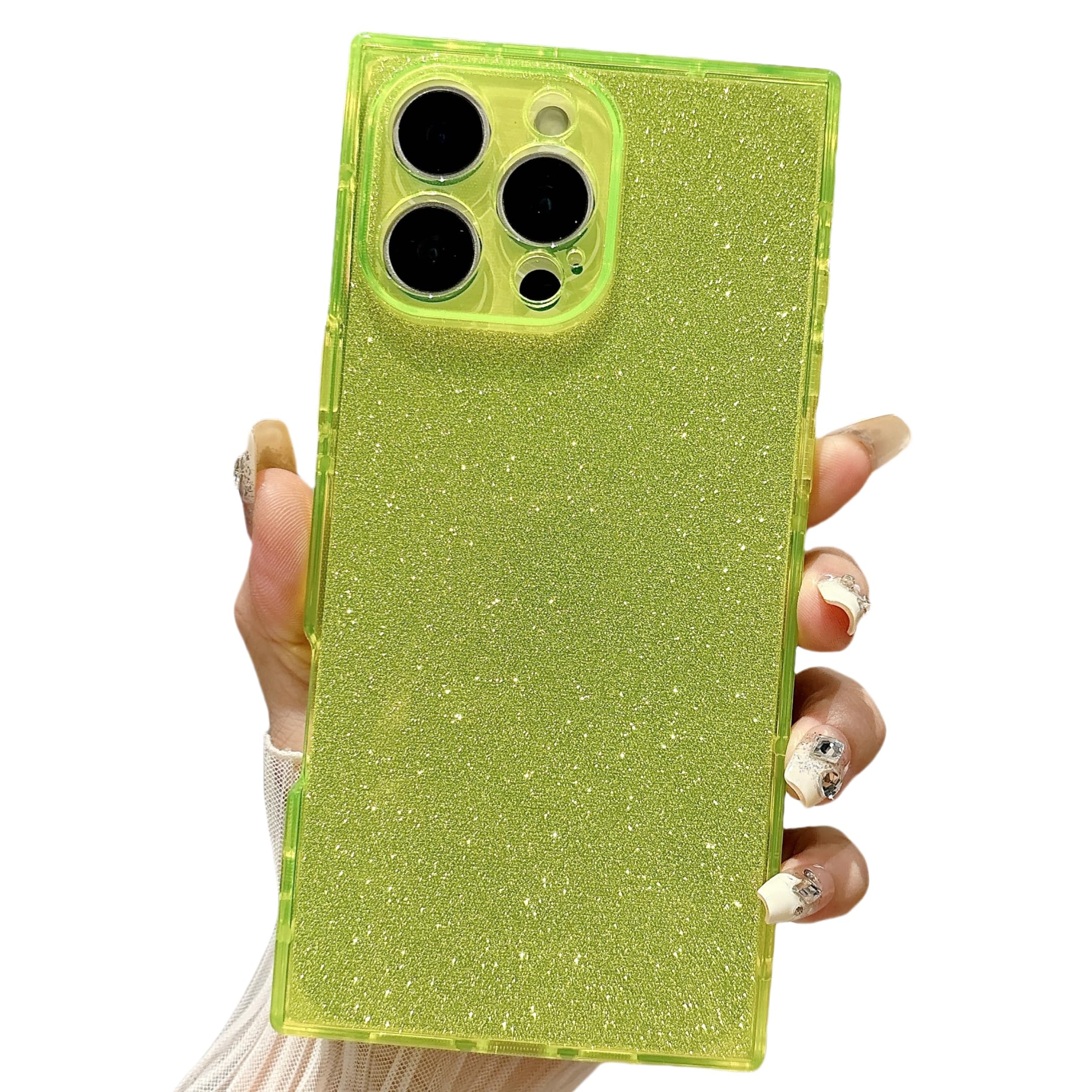 YTanazing Rectangle Case for iPhone 16 Pro Max Glitter for Women,Cute Sparkly Shiny Bling Thin Slim Rectangle Edge Design Shock Absorption Protective