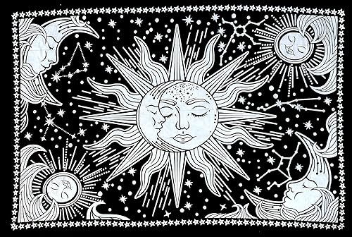 Miniatura 7 de ICC - Tapiz de sol y luna, tapiz de sol blanco y negro, sábana para colgar en la pared, decoración de habitación, tapices estéticos de arte místico,