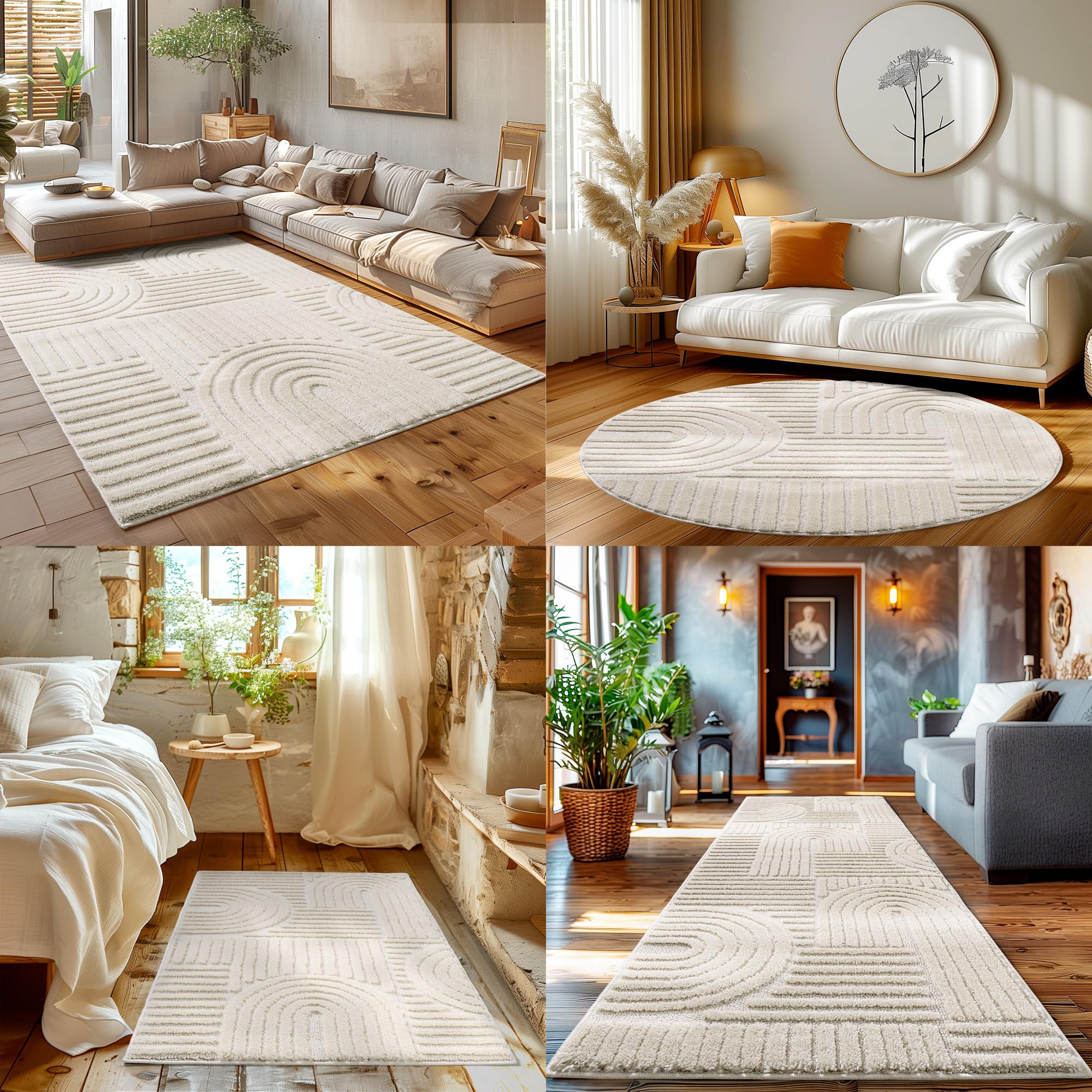 HomebyHome Alfombra Crema 160x230 cm, Shaggy Pelo Largo, Suave y Mullida, Alfombra Grande para Salón Estilo Boho