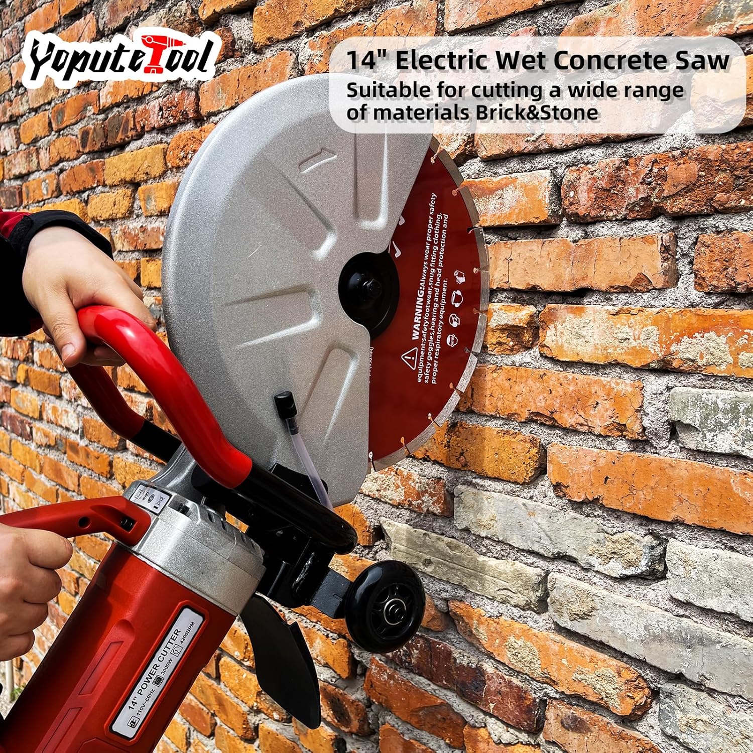 Electric 14 in Circular Saw Cutter with 4.8 in Cutting Depth, Wet/Dry Disk Saw Cutter Includes Water Line, Pump and Blade, for Stone, Brick, Porcelain, Concrete, 3500w cutting machine