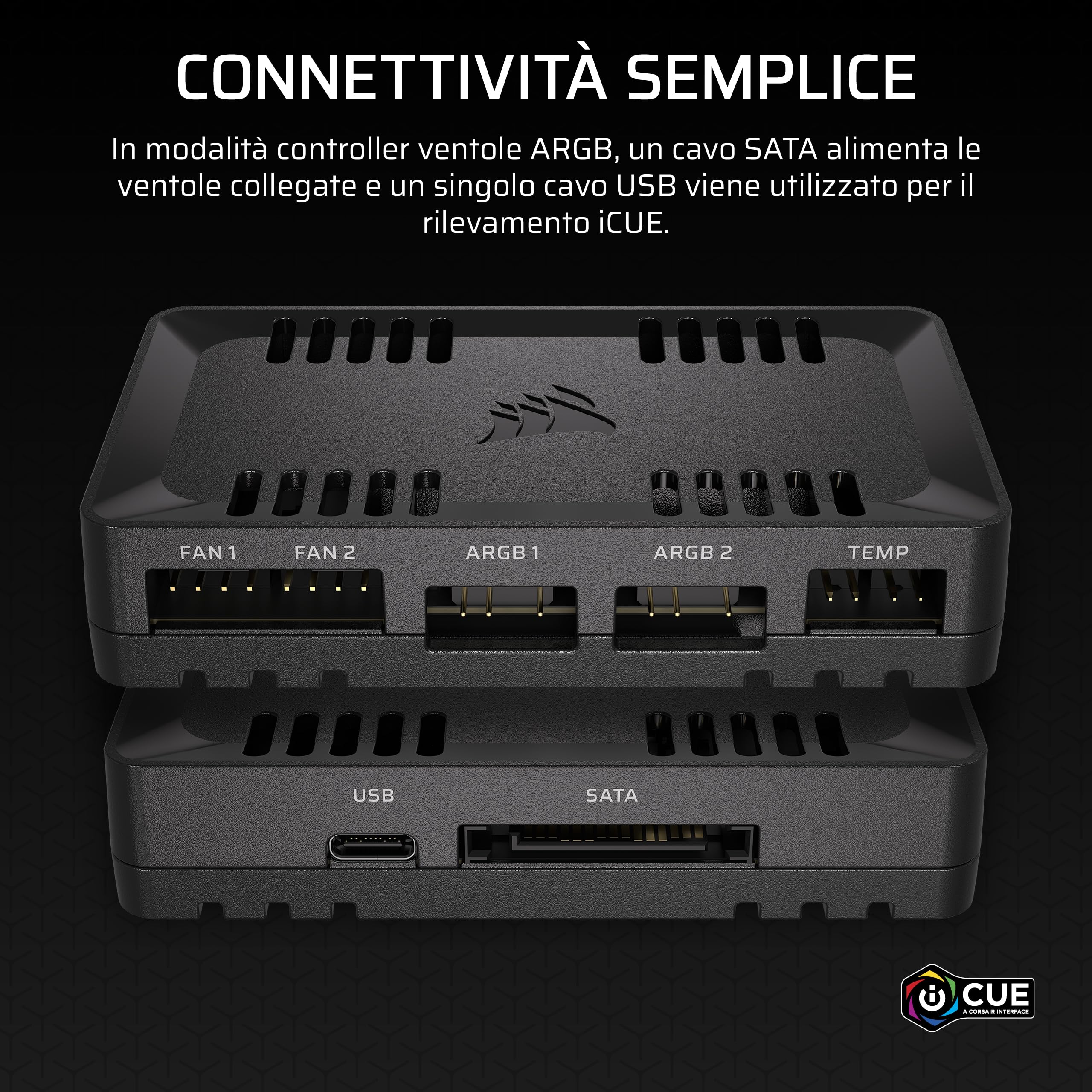 CORSAIR COMMANDER DUO iCUE LINK Controller per illuminazione RGB e ventole PWM ARGB – Controlla 12 ventole PWM collegate a cascata, due sensori di temperatura flessibili inclusi – Nero