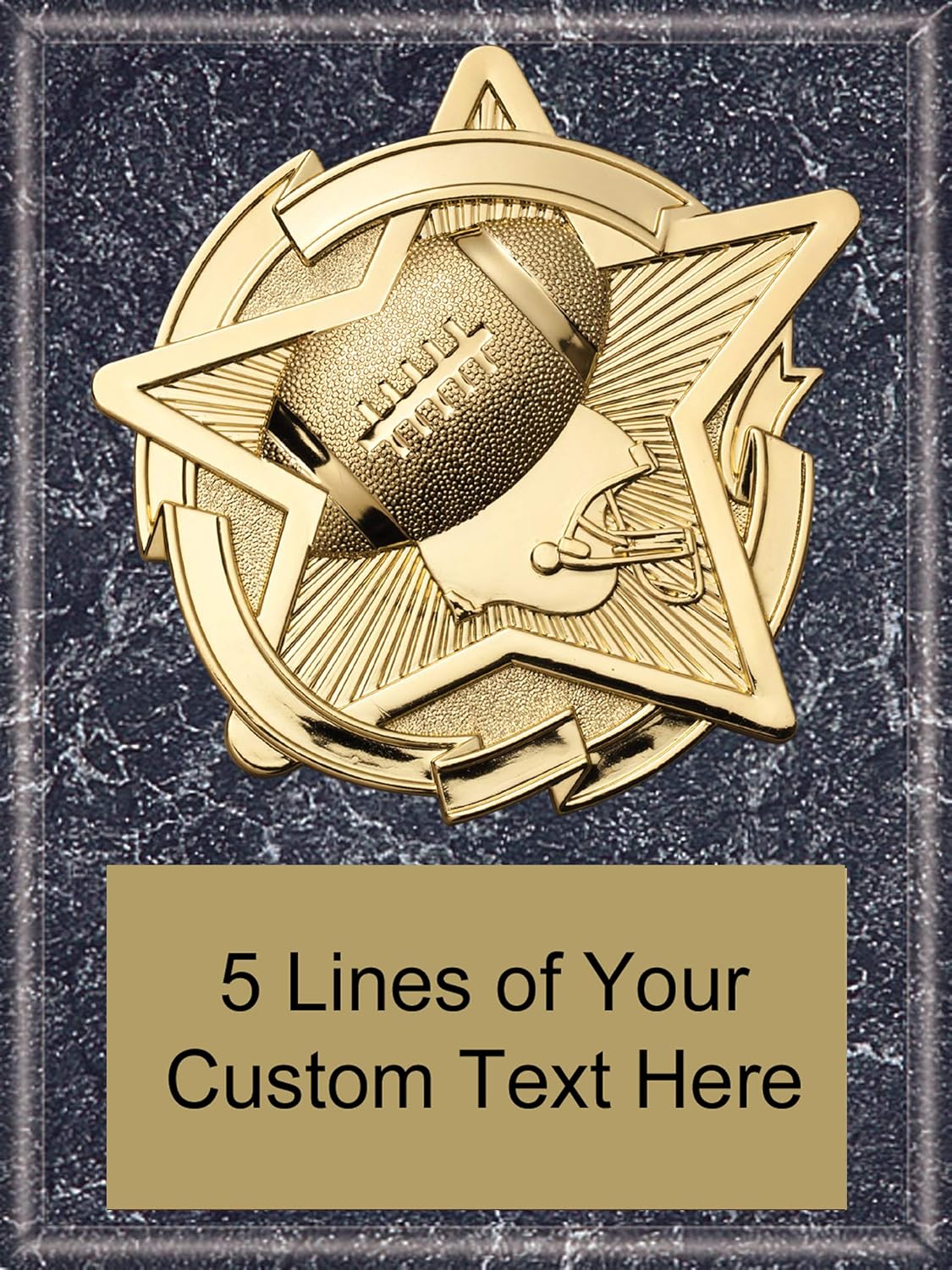 Express Medals 8 x 10 Black Marble Finish Wood Football Star Plaque Trophy Award with Up to 5 Lines of Free Engraving
